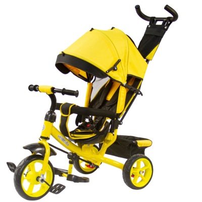 Велосипед трёхколесный с ручкой Кросс для малышей Рыжий кот ВЛ-1186 желтый 1